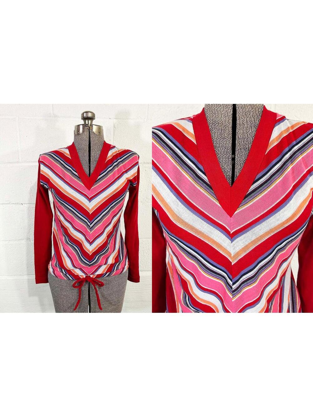 Chevron Knit Sweater Rainbow Pullover Jumper Long Sleeved Helen Sue 1970s Small